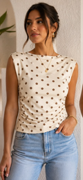 top beige polka dots